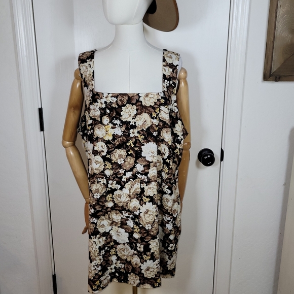Abercrombie & Fitch Black Floral Cotton Linen Mini Dress Size XXLP Sundress - Picture 1 of 11